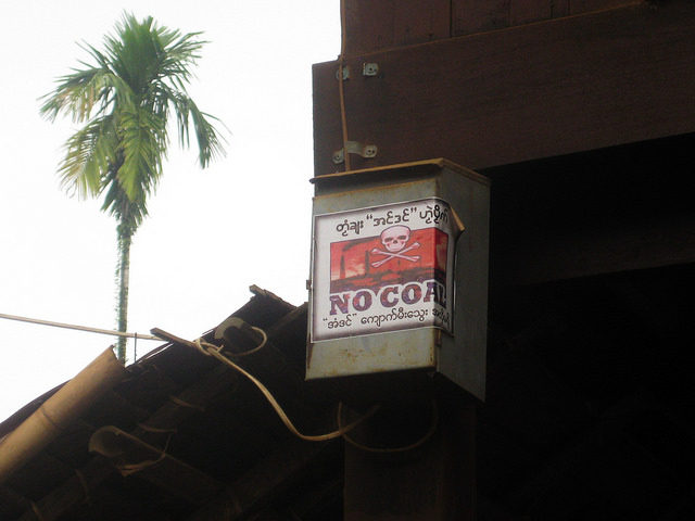 A "No Coal" Sticker on display in Andin village