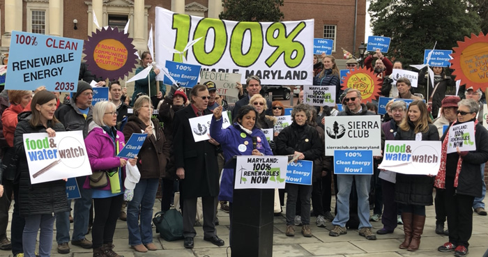 Aravinda Pillamarri at 100% renewables rally in Annapolis
