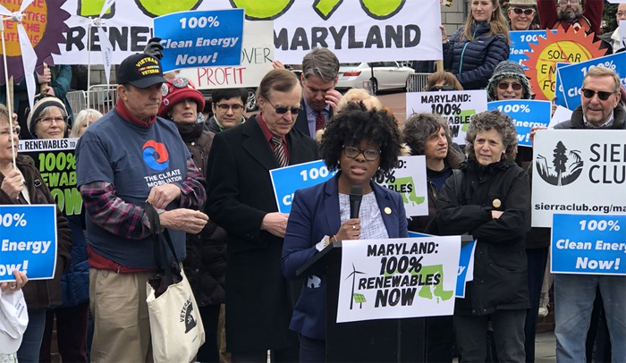 Maryland State Delegate Jheanelle Wilkins at 100% renewables rally in Annapolis