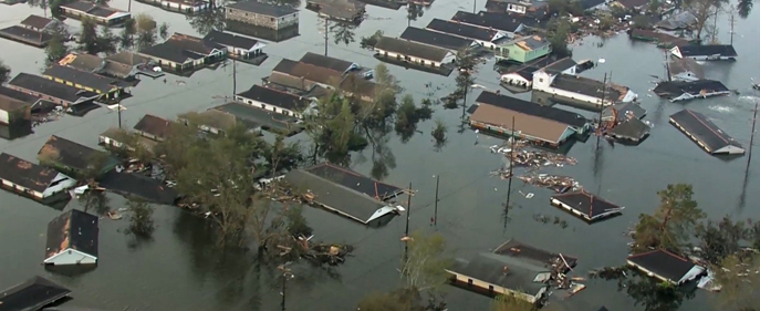 Flooding in the Lower 9th Ward in the aftermath of the levee break.