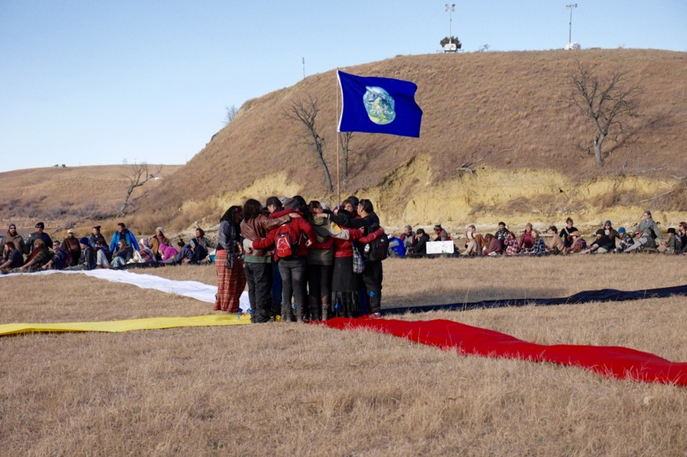 Human medicine wheel at Standing Rock camp