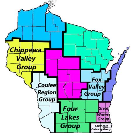 Map of Wisconsin showing groups