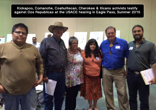 Kickapoo, Comanche, Coahuiltecan, Cherokee, and Xicano activists against Dos Republicas
