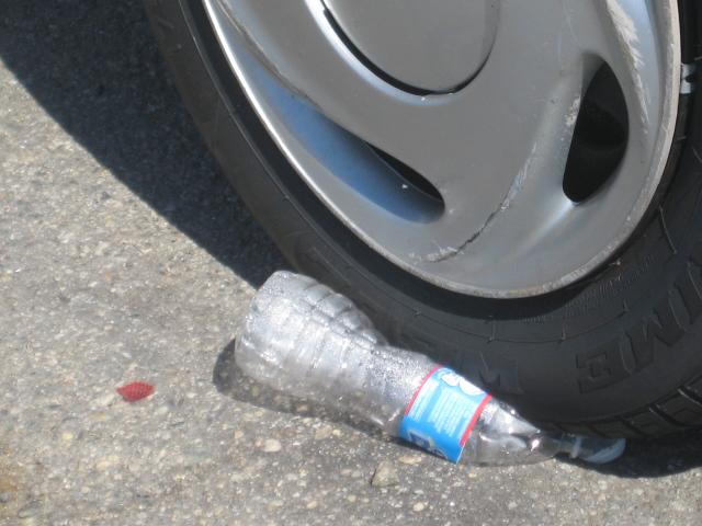 bottle under tire