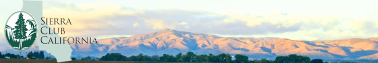 Sierra Club CA logo superimposed over late summer foothills and sky at sunset