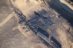 Aerial view of methane leaking at Aliso Canyon, north LA County