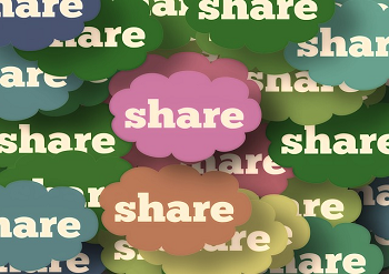Many colored clouds with the word "share" superimposed on each one