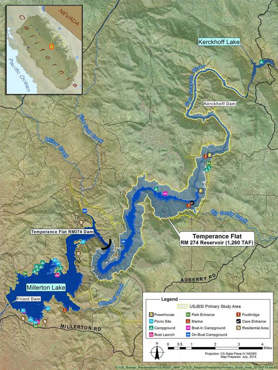 map of proposed Temperance Flat Dam