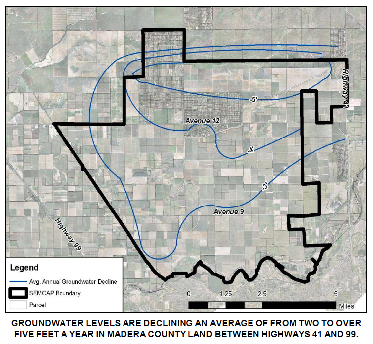 map of groundwater decline in Madera County