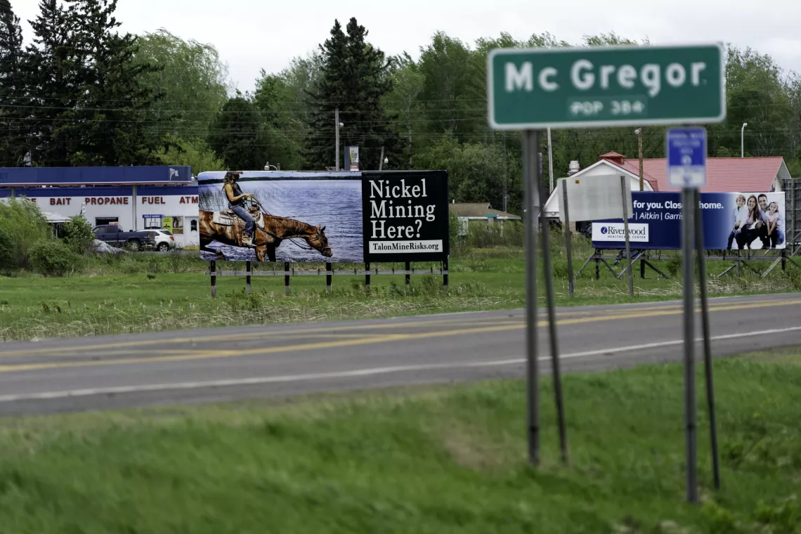 Nickel Mining Here? billboard in McGregor, Minnesota. Photo by Lorie Shaull, licensed under CC BY 2.0.