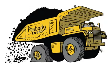 illustration of a truck filled with coal with a flat tire