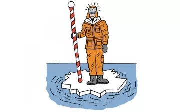 Illustration of a person in the Arctic standing on a small ice floe