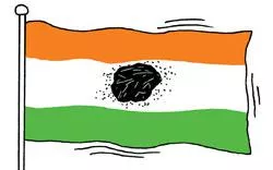 Illustration of an India flag with a lump of coal in the middle