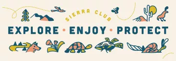 An illustration featuring the Sierra Club motto, "Explore, Enjoy, Protect," for Earth Day 2024