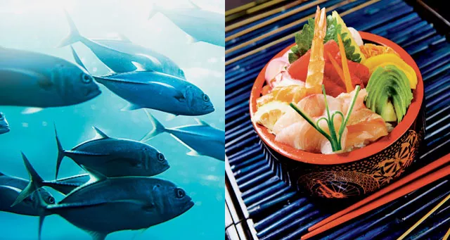 image of tuna fish next to sushi