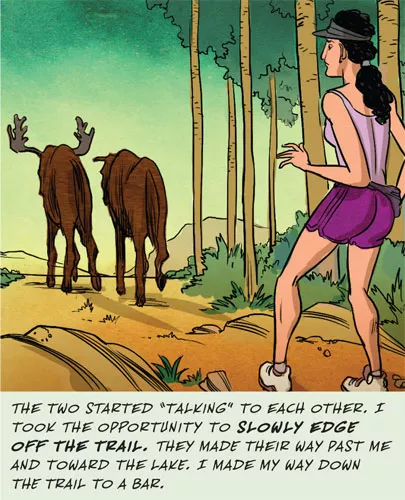 Illustration of the two moose walking away together