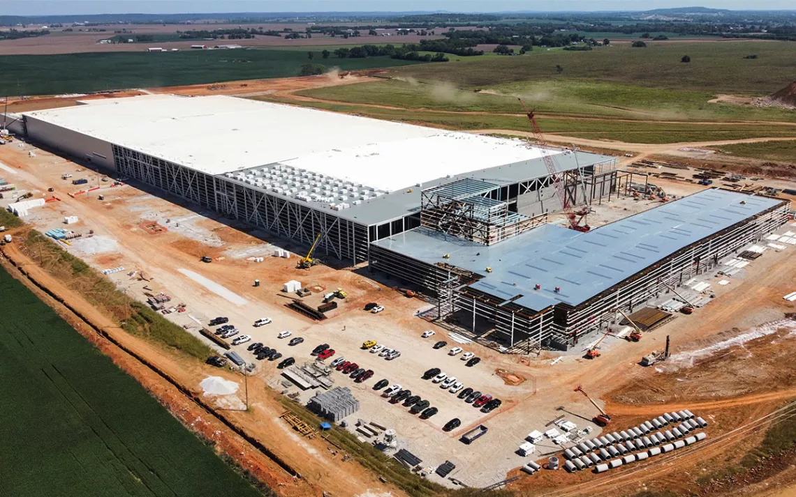 Construction resumes on the 1.6 million-square-foot AESC gigafactory being built in the Kentucky Transpark in Bowling Green, Ky.