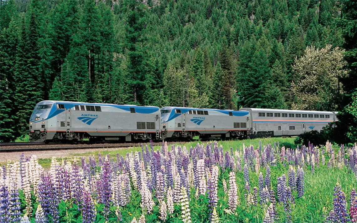 Amtrak Empire Builder route, running through a field of flowers