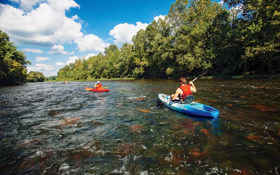 Kayakers on the James River, Virginia, near the Applewood Inn in Lexington