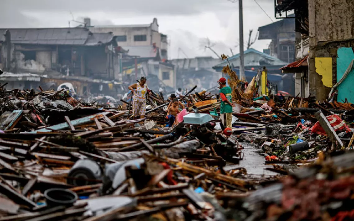 The aftermath of Typhoon Haiyan in Tacloban, Philippines, which left more than 1.9 million homeless.
