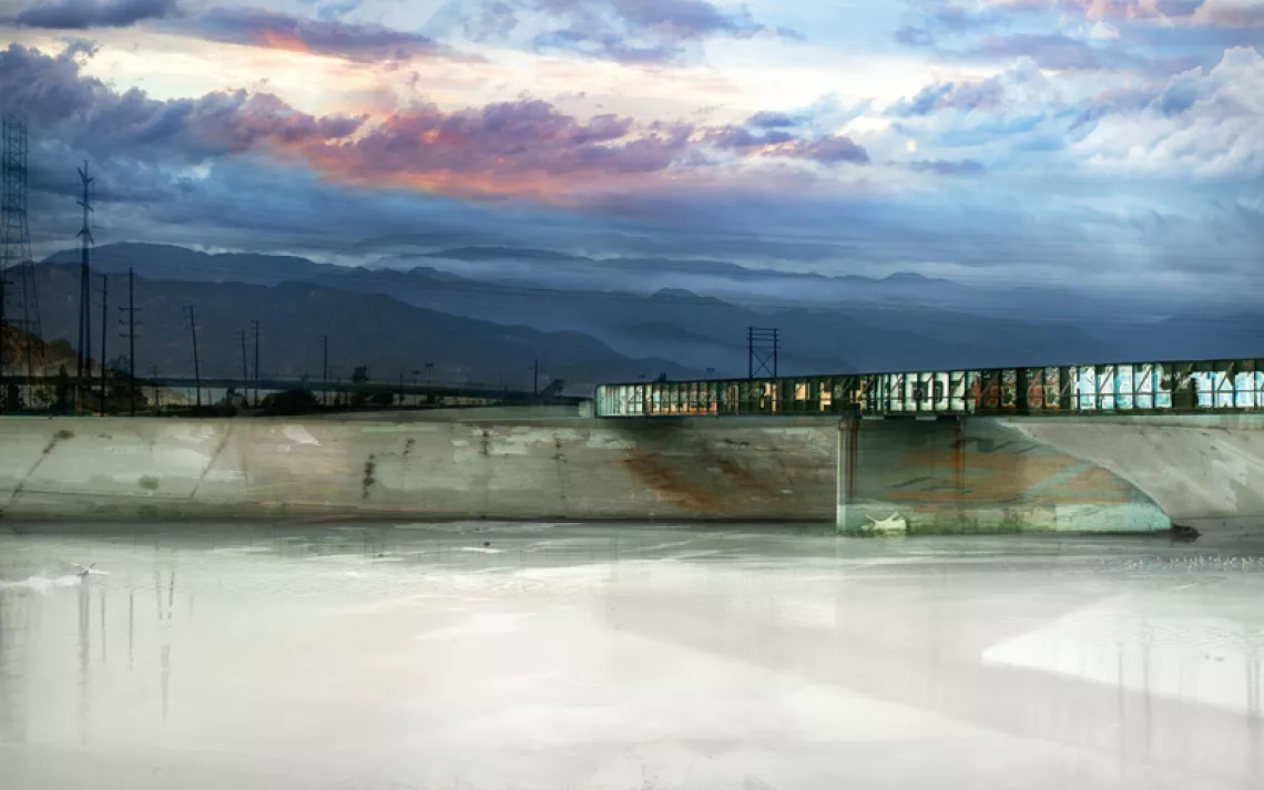 A “reconstructed,” multilayered photograph combines scenes from the L.A. River around East Compton with others along the 51-mile waterway.