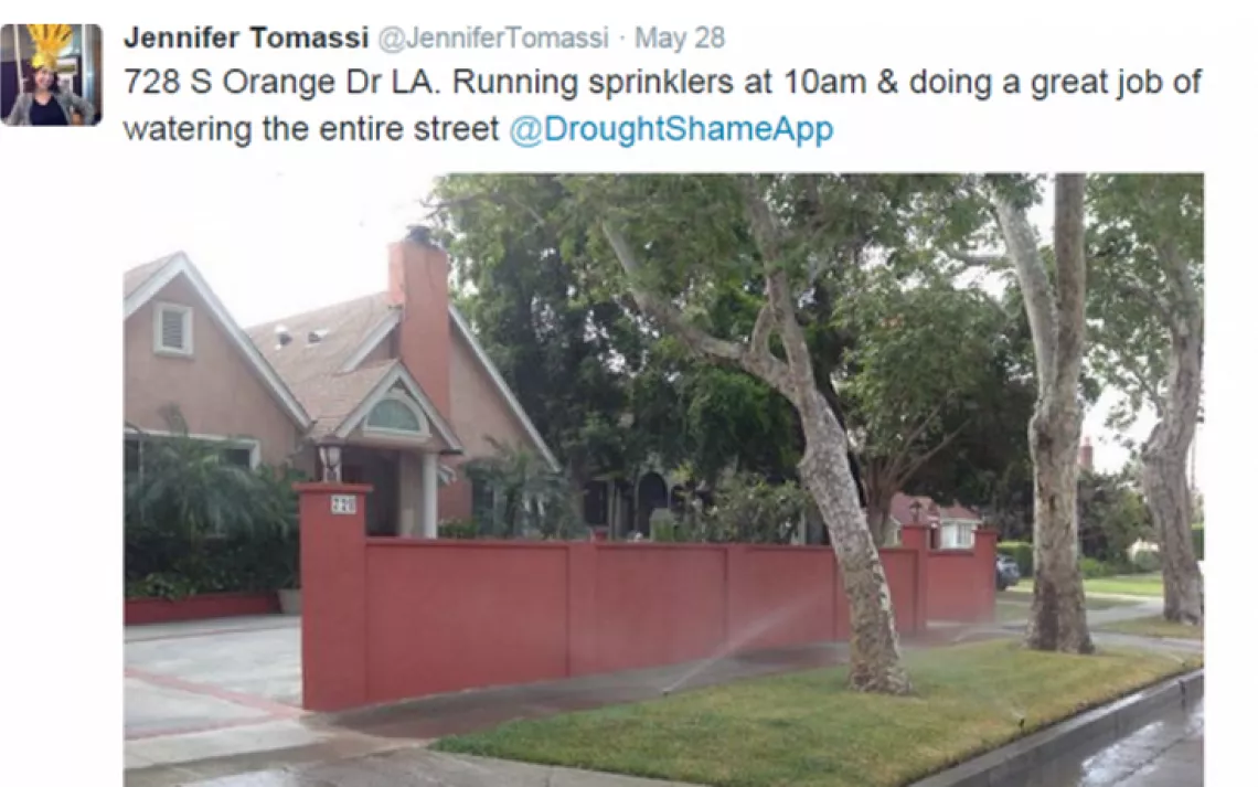 Social media and a smartphone app help to expose water-wasters across California.
