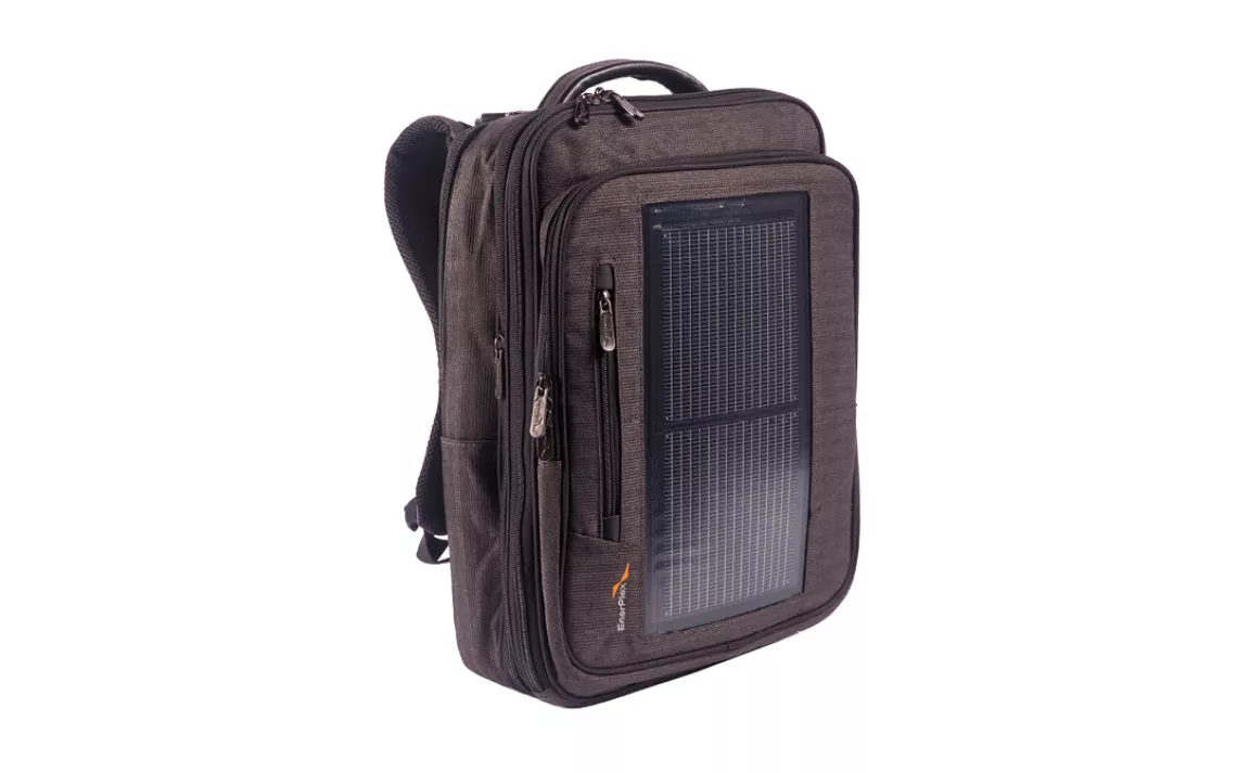You don't need to worry about finding a wall plug when you have an Enerplex Packr Executive backpack. The exterior solar panel powers a USB port. 