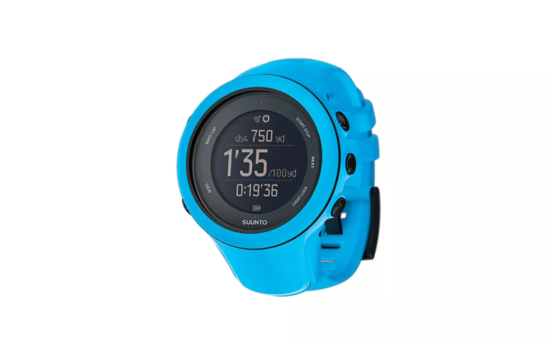 The Suunto Ambit3 Sport GPS watch comes with a heart-rate-monitor chest strap and records data when you're active.