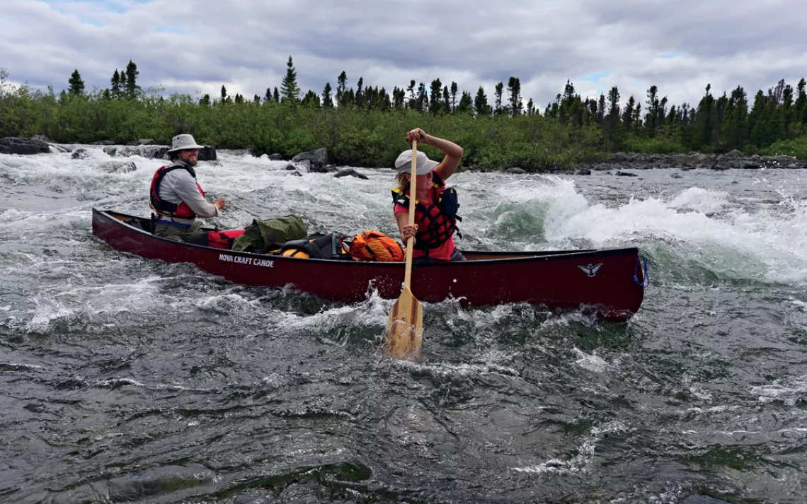 Ginny Marshall and Jon Pratt navigate the headwaters of the Nastapoka River, Quebec.