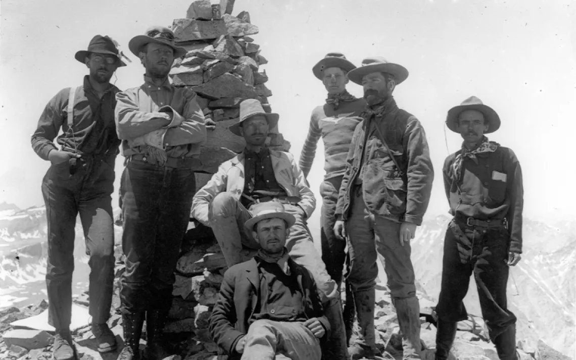 Group (first party) on summit of Williamson, Sierra Nevada, 1903.  By Joseph N. LeConte.
