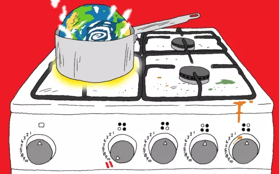 Illustration of the Earth cooking on a stove