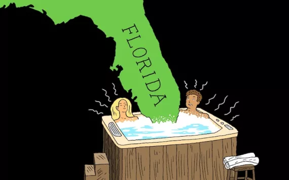Illustration of Florida sticking in a hot tub