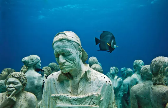 Sculptor Jason deCaires Taylor crafted his underwater installation The Silent Evolution off the coast of Cancún, Mexico.