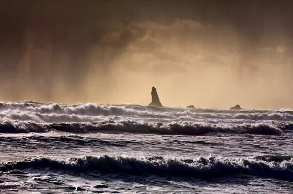Over thousands of years the Pacific has battered the Olympic coastline inland. The iconic rock towers, called "sea stacks," are vestiges of the ancient coast.