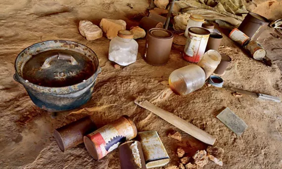 Everyday implements found in Grand Canyon alcoves speak of cowboy life on the range.
