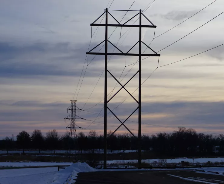 transmission lines in the sunrise