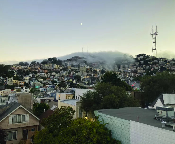 Houses in the foggy SF hills.