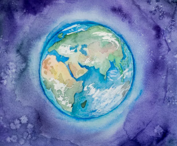 Water color painted planet Earth.