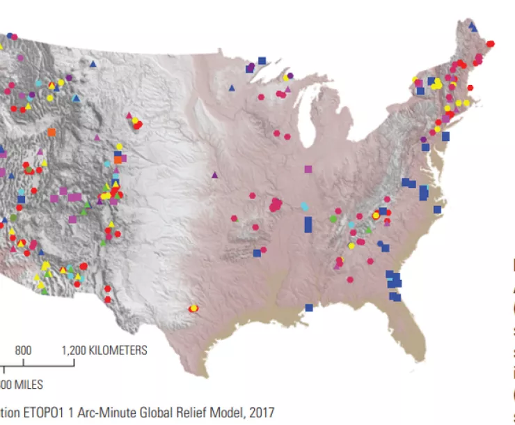 Locations of critical mineral deposits in the United States. US Geological Service, Public Domain. 