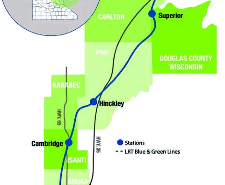 Proposed Northern Lights Express Train Route. Graphic credit: MN Department of Transportation