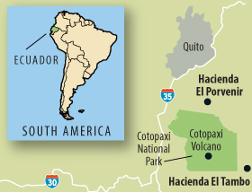 Hacienda El Tambo is in Cotopaxi, Ecuador, near one of the world&#039;s tallest volcanoes.