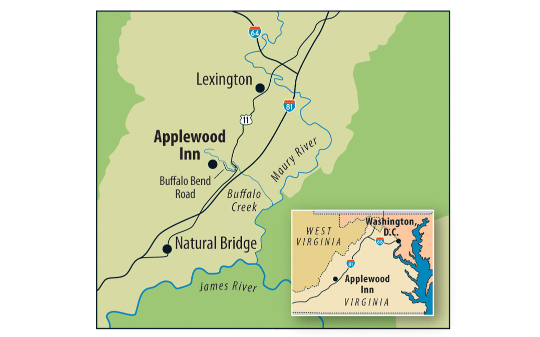 The Applewood Inn is seven miles south of Lexington, Virginia.