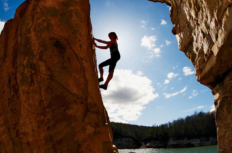 Bouldering on the dry bed of Summersville Lake.