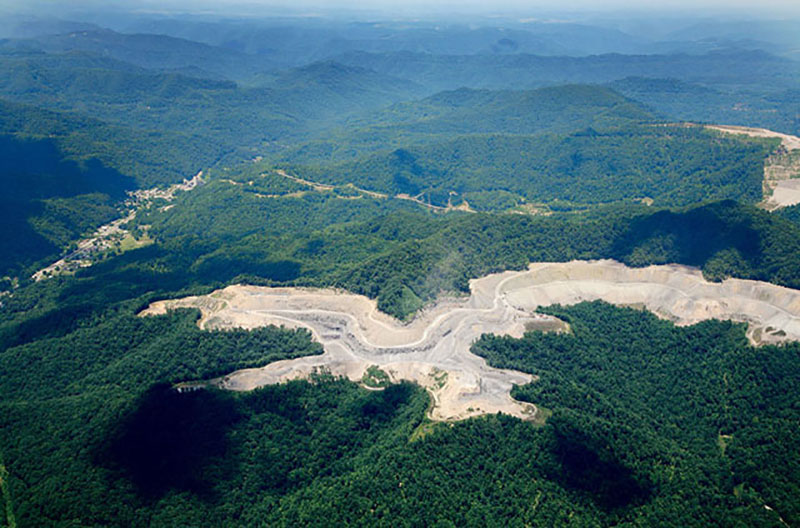 The west end of Frasure Creek's mountaintop-removal coal mine, above the town of Kincaid. The mine could grow vastly larger.