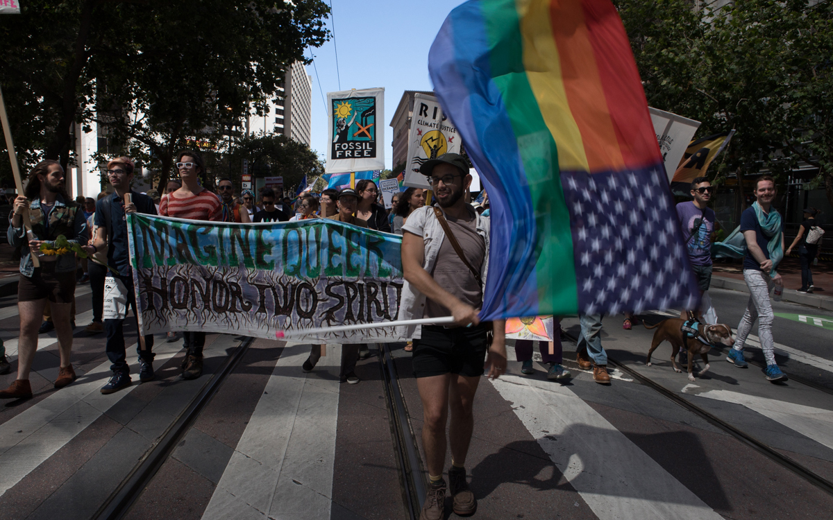 A contingent of queer and two-spirit marchers