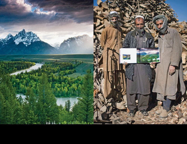 Grand Teton National Park, Wyoming. Opposite: 'I'm happy to have this book,' said Kabul woodworker Hamidullah, posing here with his brother Najibullah and nephew Samiullah. 'It will be good for our kids and guests. Some pictures remind me of Afghanistan.'