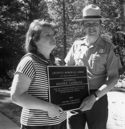 Leconte Memorial Lodge National Historic Landmark Dedication in June 1990 with Sierra Club President Sue Merrow and NPS Superintendent Mike FInley