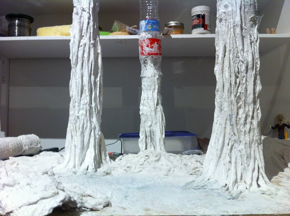 plastic water bottles serve as the base for the trees in Timothy&#039;s Muir video