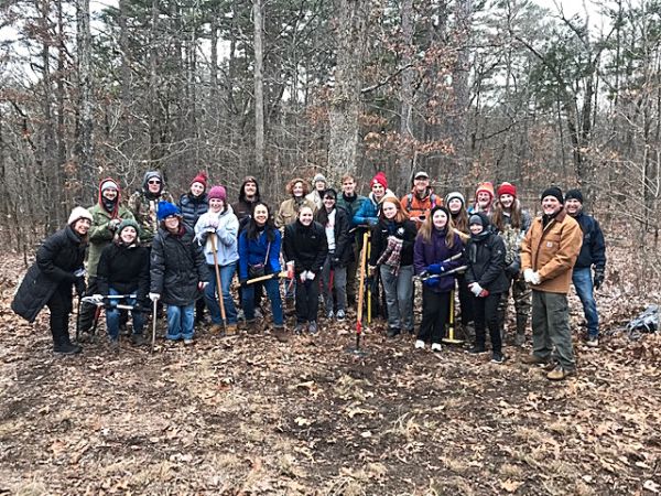 Lindbergh High School students help with trail maintenance at Hawn State Park