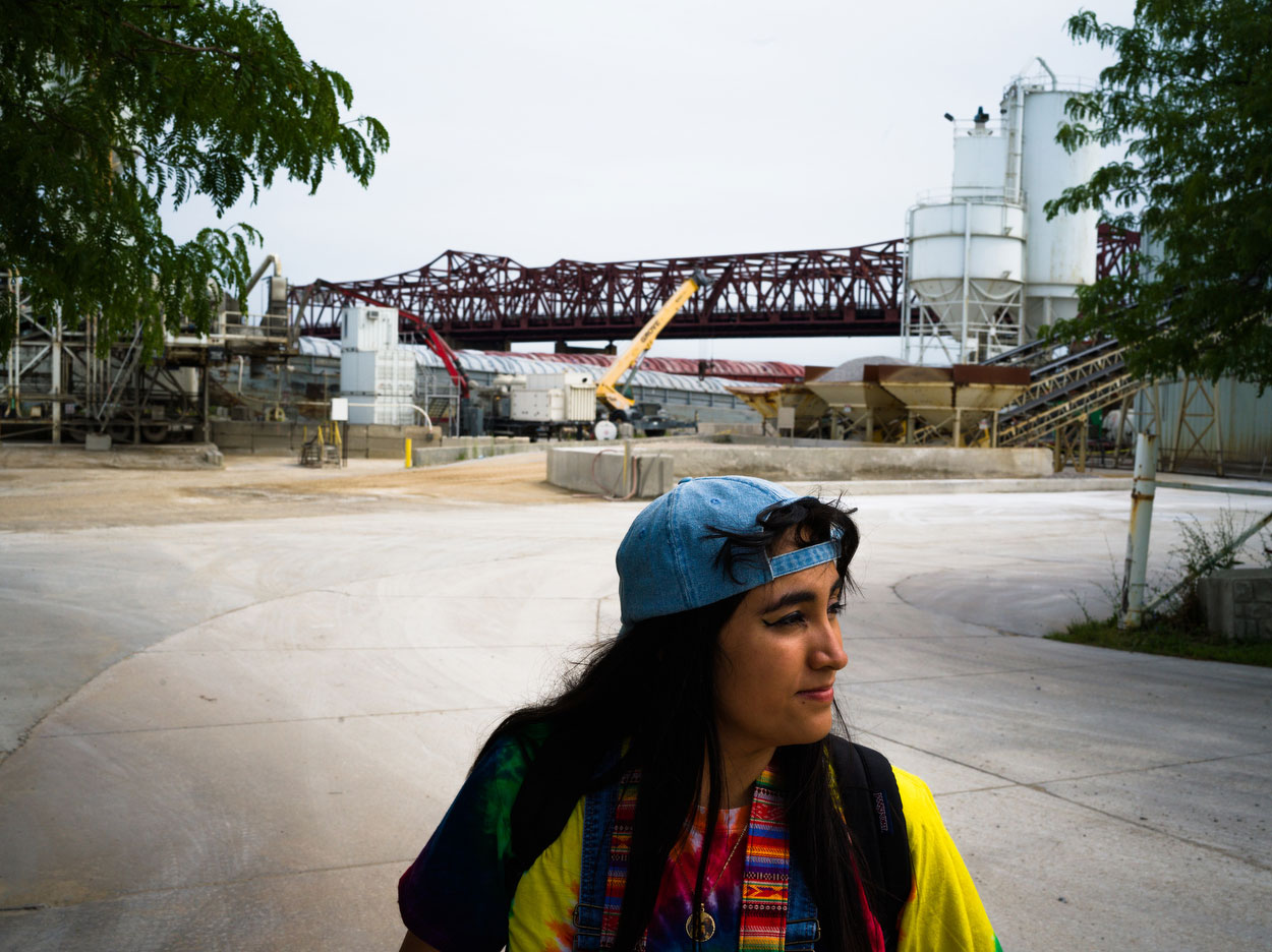 Angela Ortiz at the industrial corridor in Joliet.